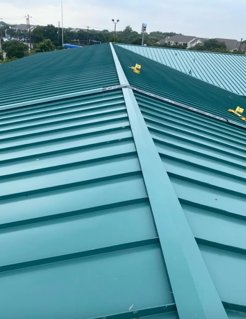 Green commercial metal roof ridge and valley for Metal Roof Repair in Crest Hill